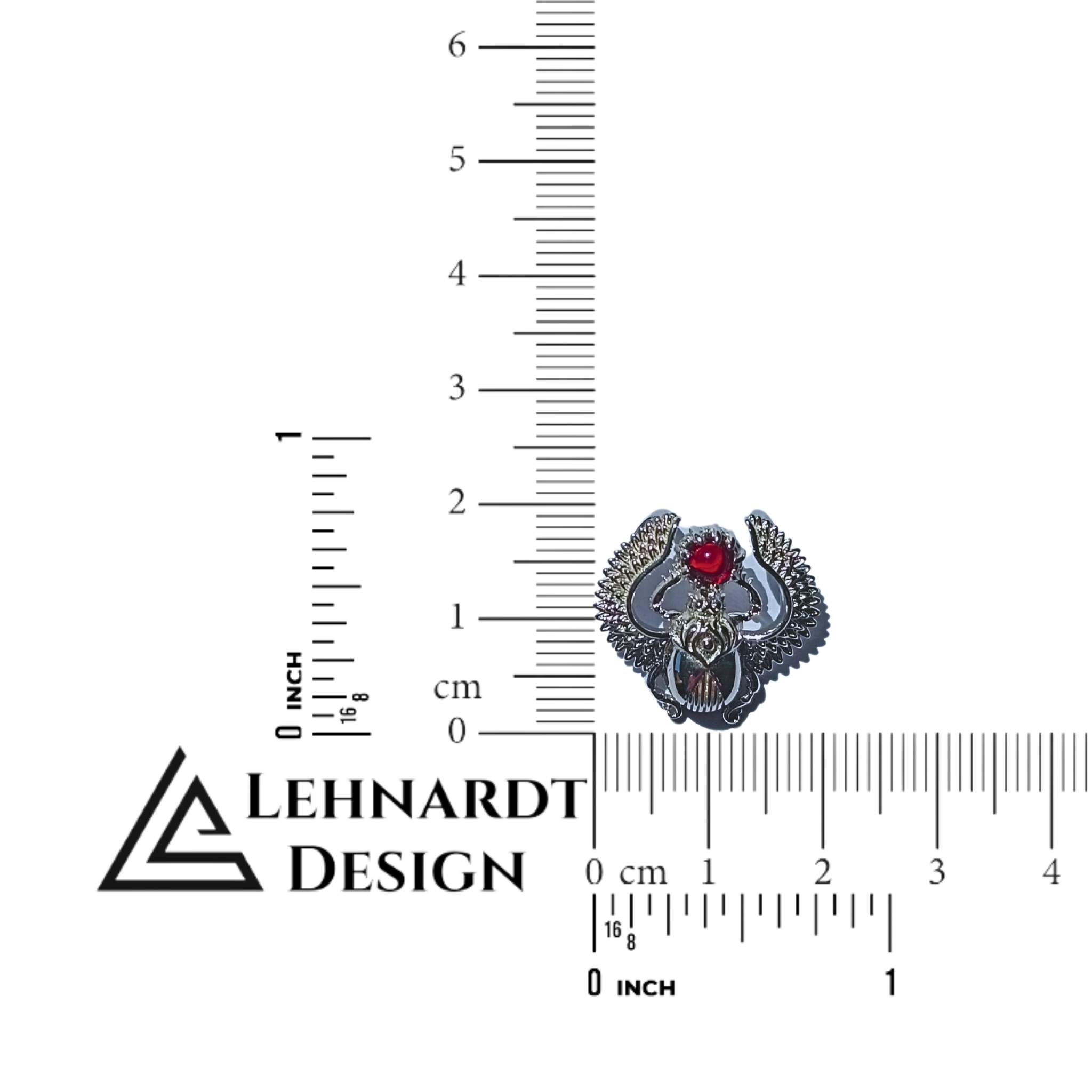 Solar Ascension – Winged Scarab Pendant with Red Gem in Platinum-Finished or Vermeil Gold on Sterling Silver