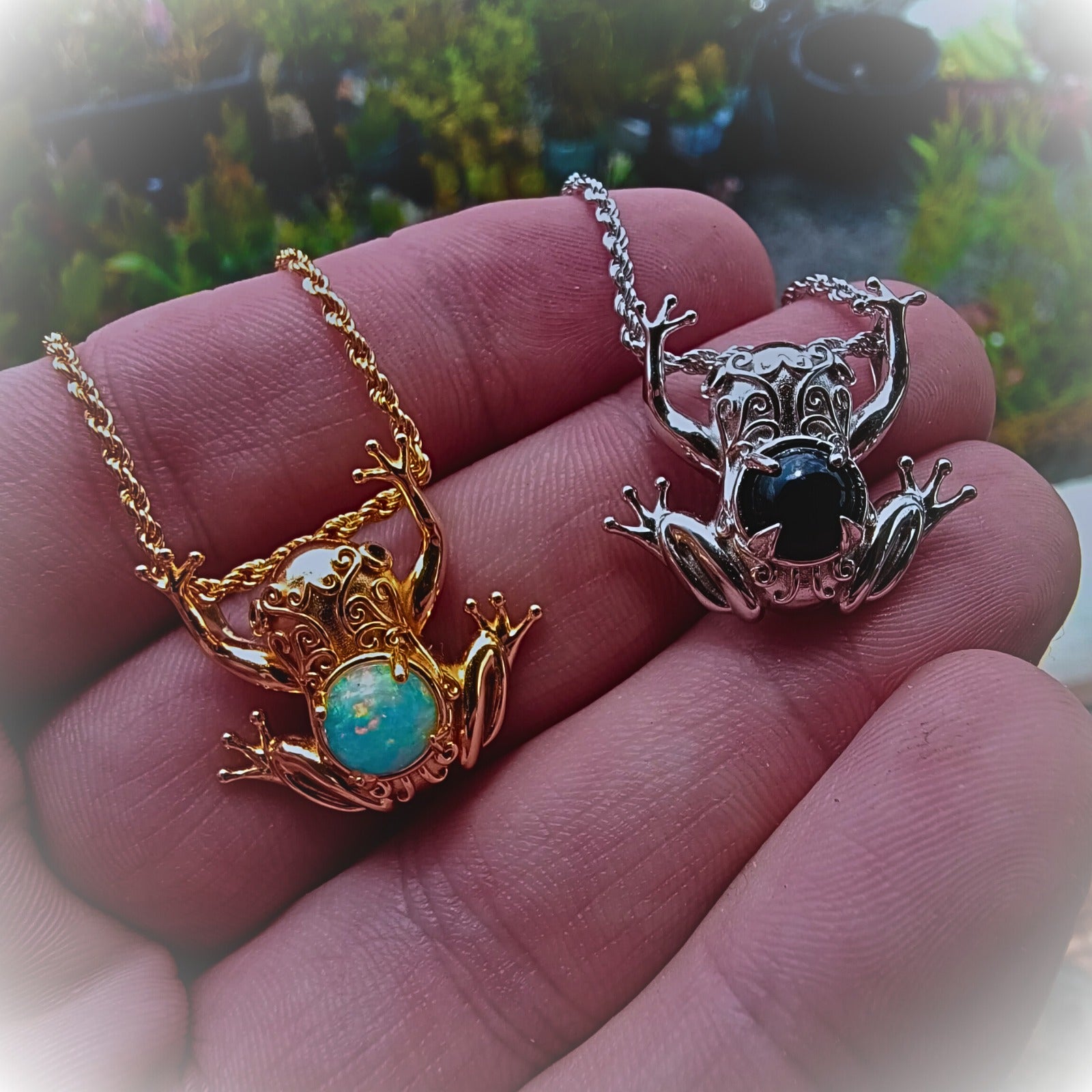 Celtic Tree Frog – Opal Pendant in Vermeil Gold or Platinum-Finished Silver