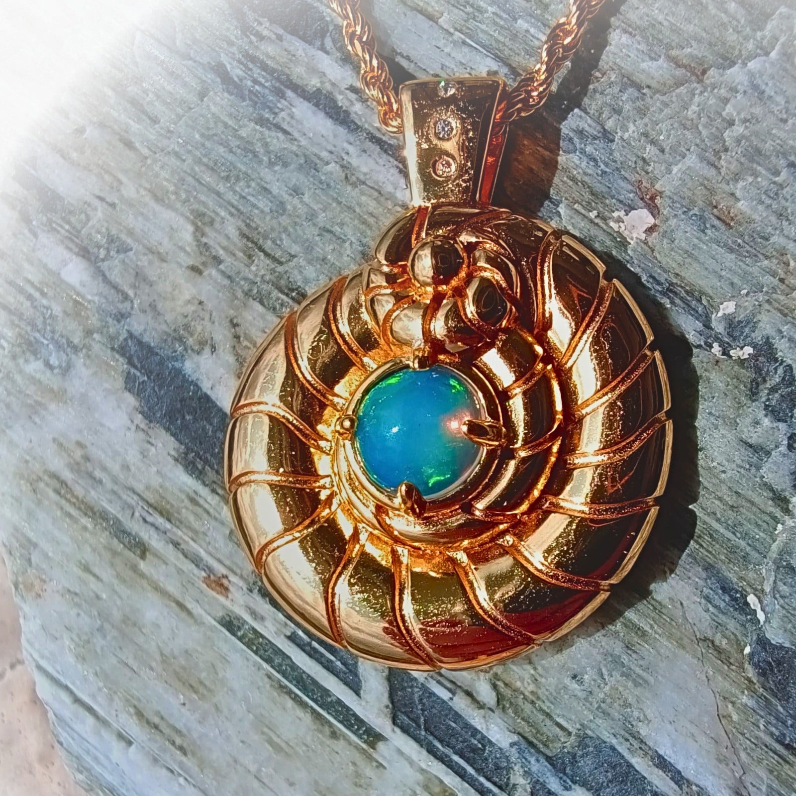 Eclipse Coil – Opal & Topaz Pendant in Vermeil Gold or Platinum-Finished Silver