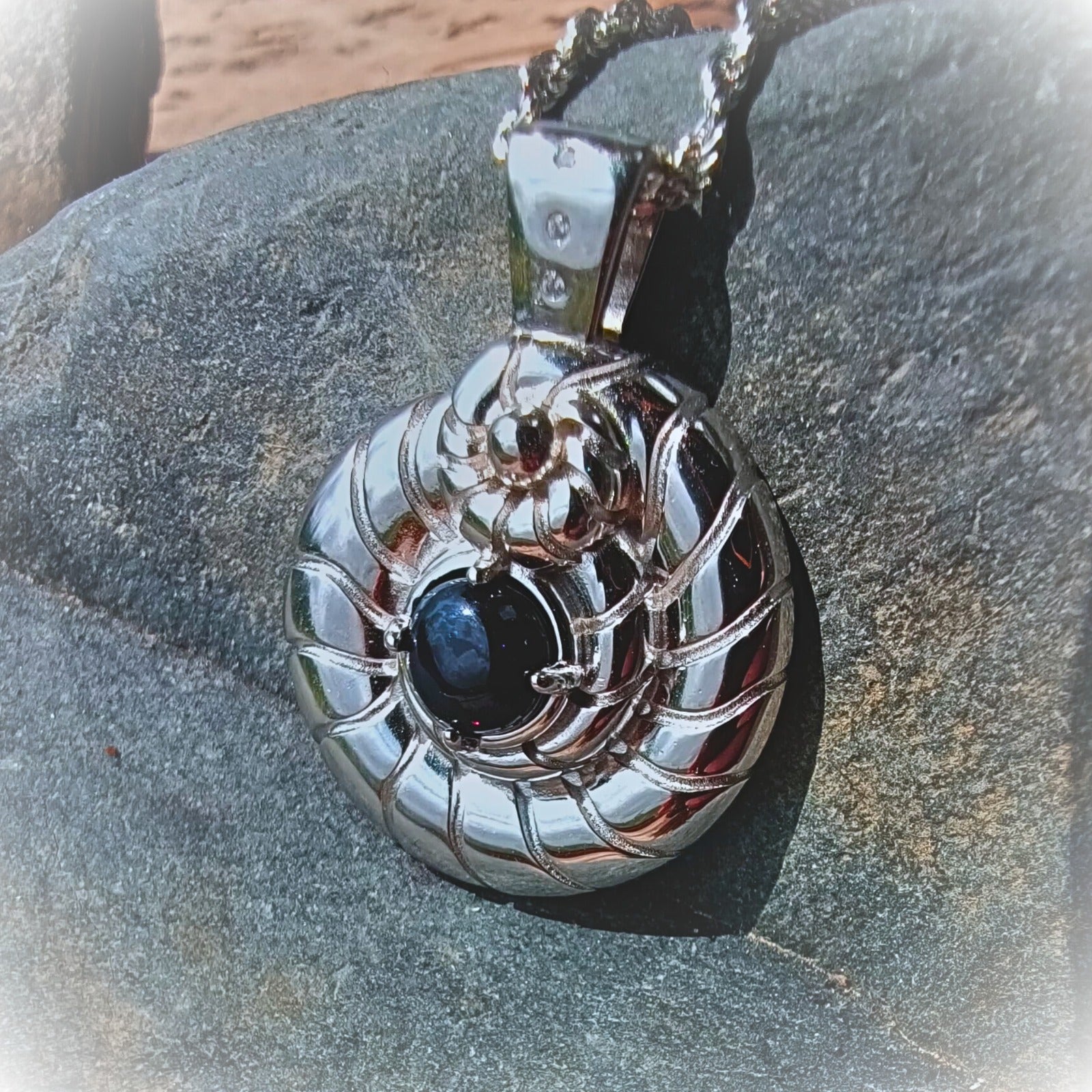 Eclipse Coil – Opal & Topaz Pendant in Vermeil Gold or Platinum-Finished Silver