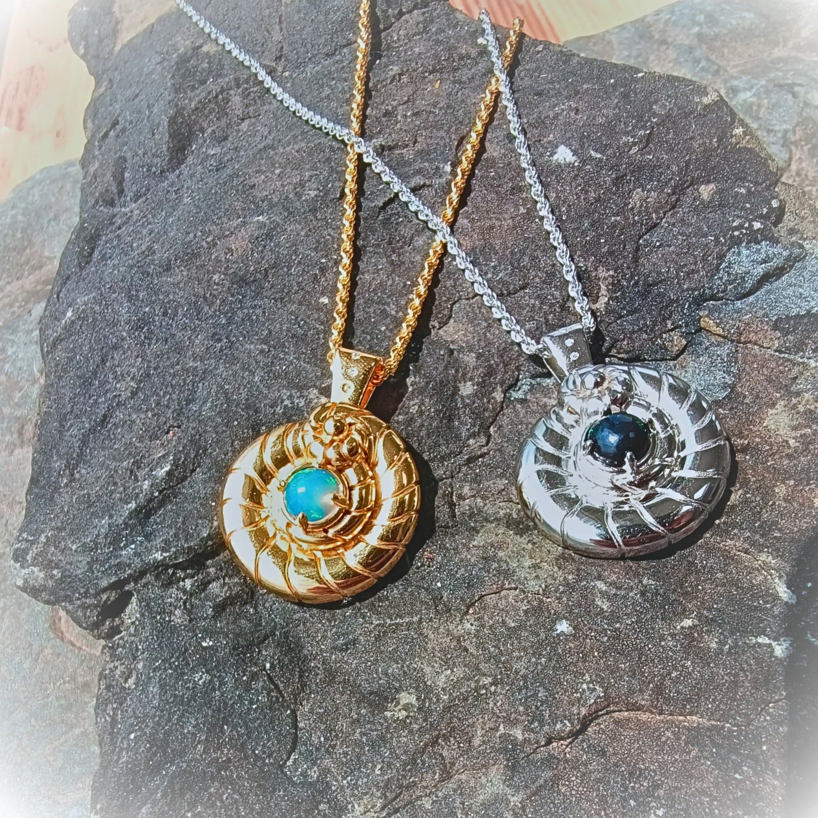 Eclipse Coil – Opal & Topaz Pendant in Vermeil Gold or Platinum-Finished Silver