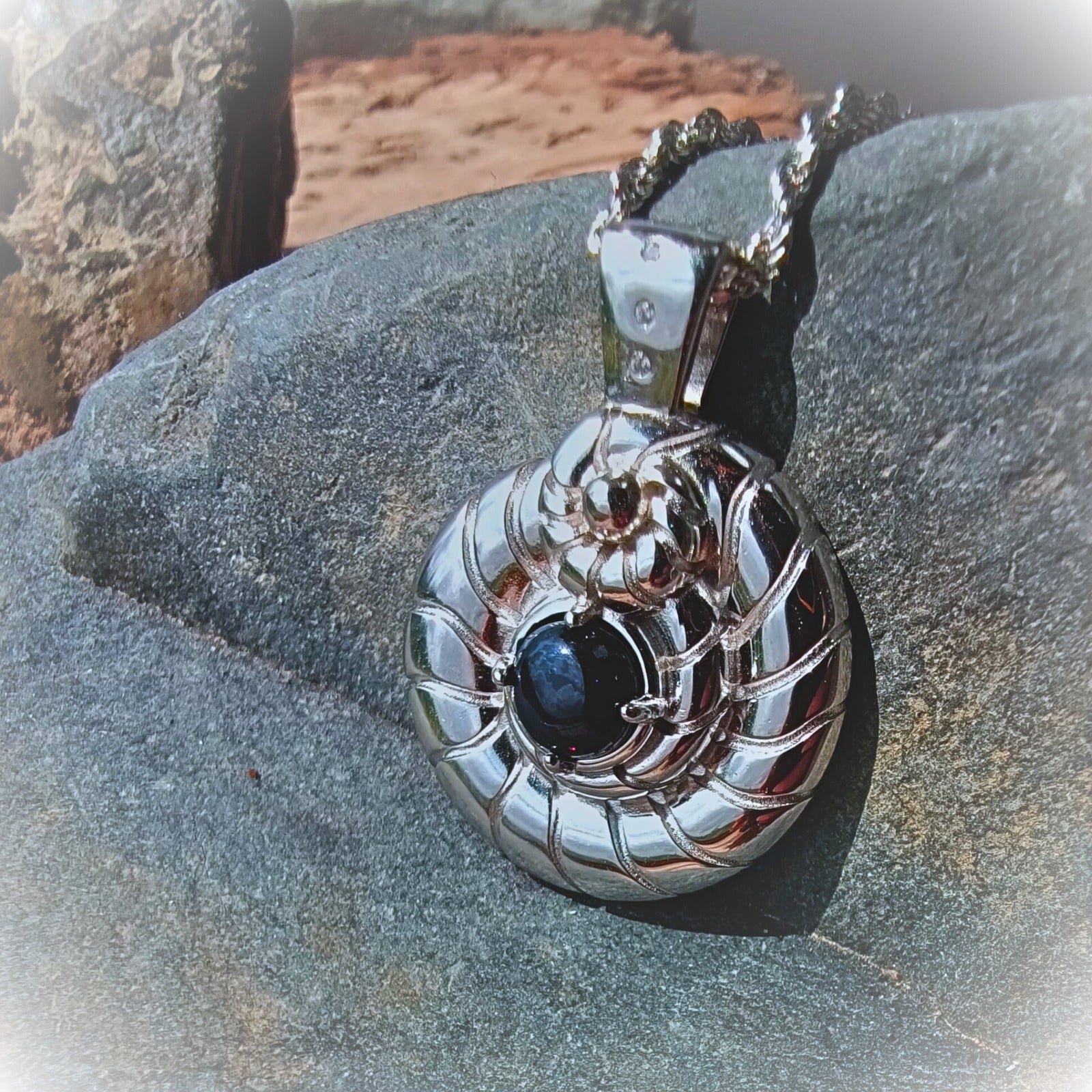 Eclipse Coil – Opal & Topaz Pendant in Vermeil Gold or Platinum-Finished Silver