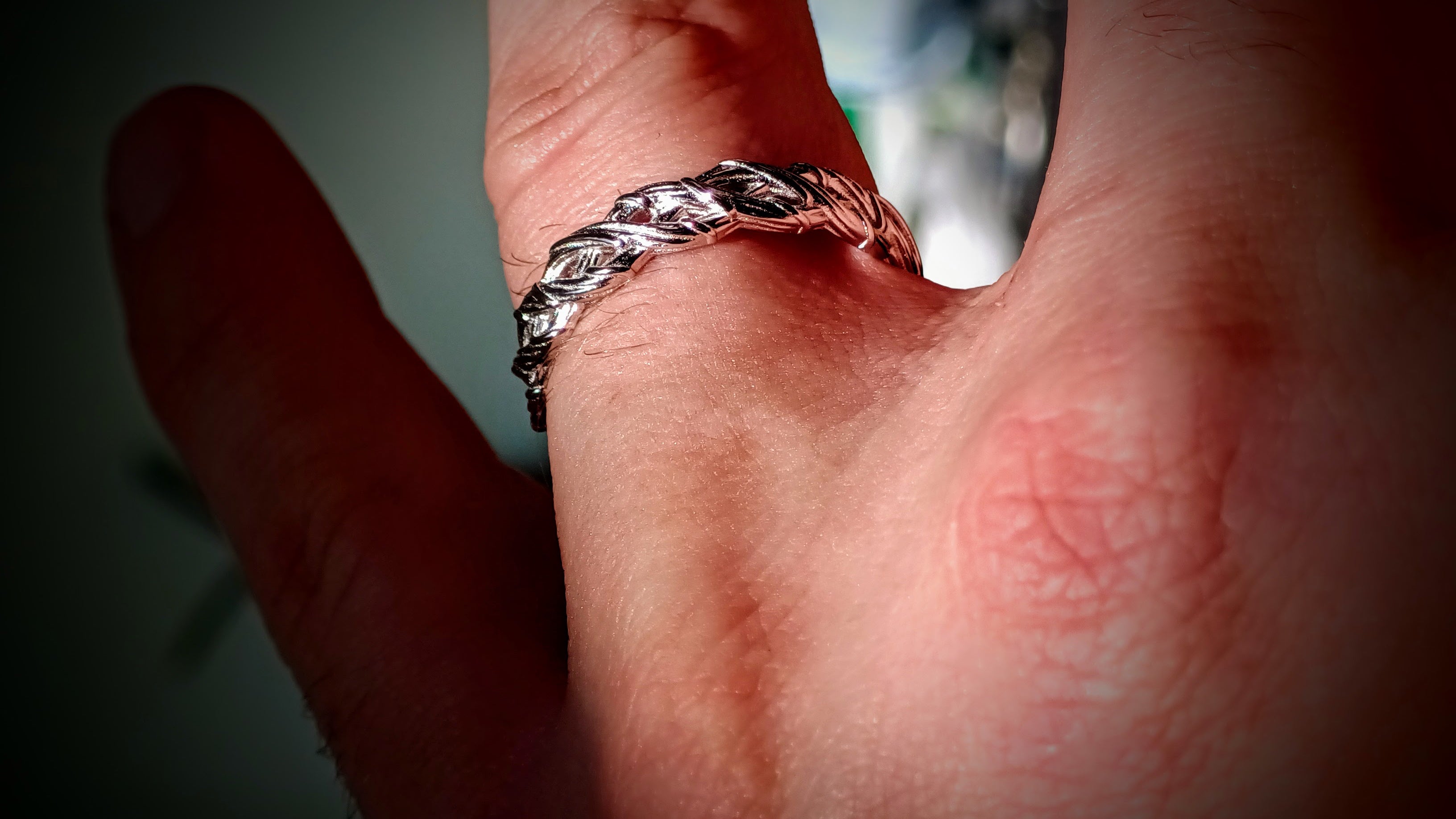 Sacred Realms – Celtic Trinity Ring Inspired by Hawthorn in Rhodium-Finished Sterling Silver