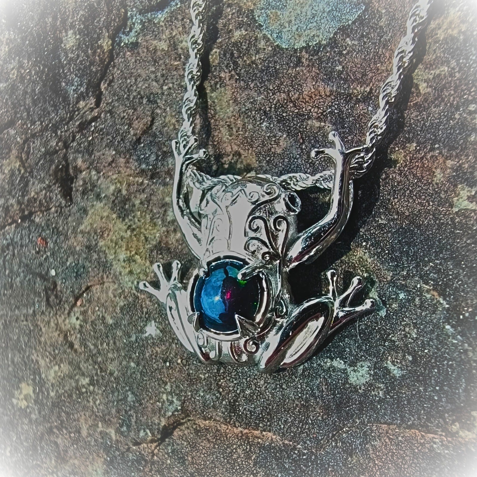 Celtic Tree Frog – Opal Pendant in Vermeil Gold or Platinum-Finished Silver