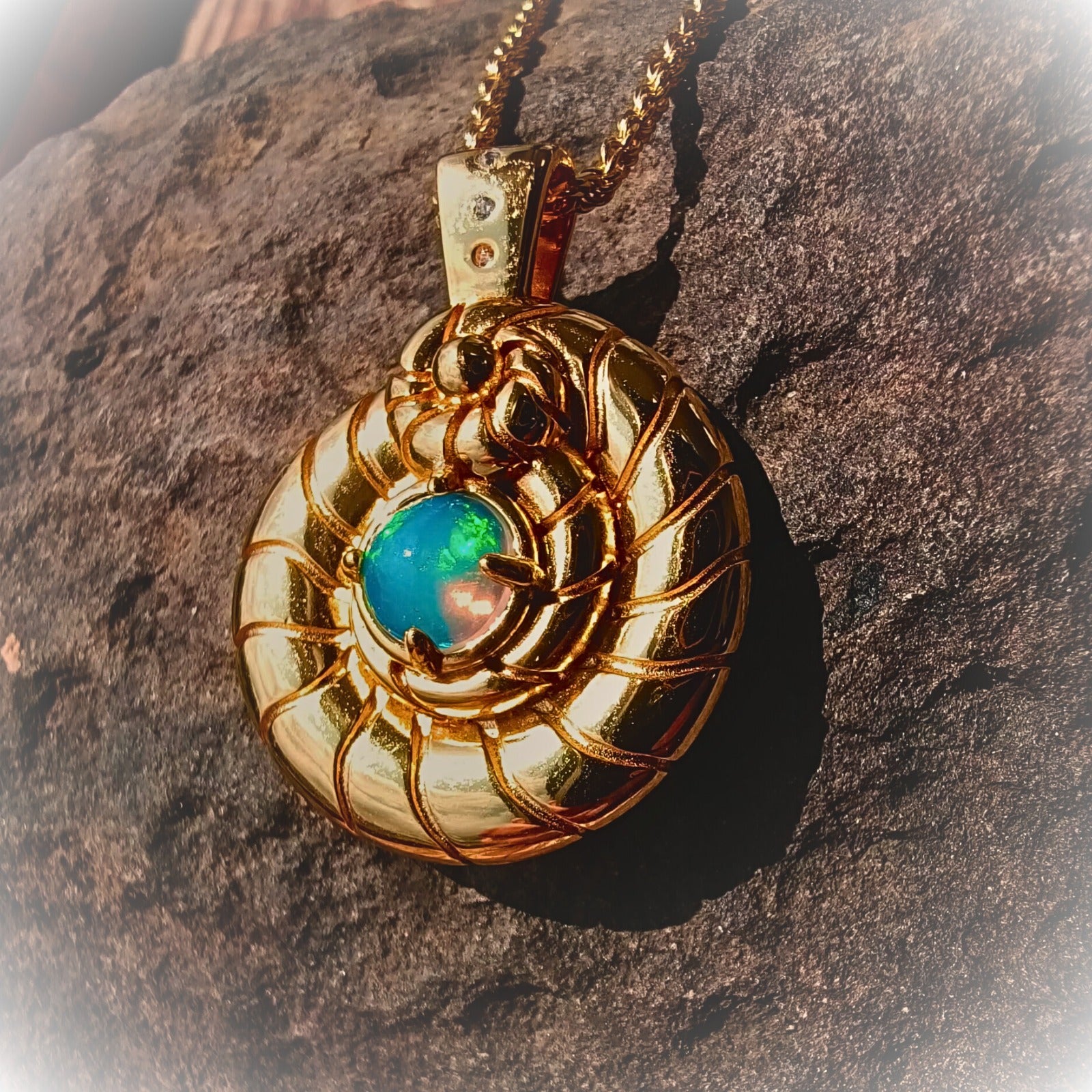 Eclipse Coil – Opal & Topaz Pendant in Vermeil Gold or Platinum-Finished Silver